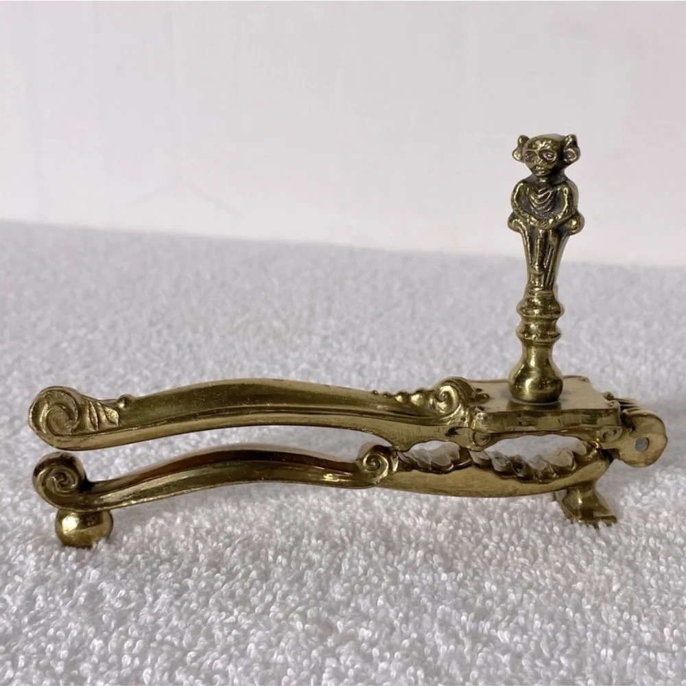 Antique England Brass Nutcracker With Standing Gargoyle